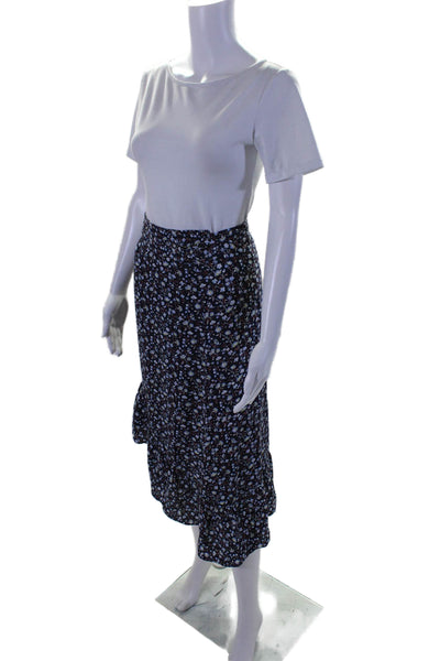 Madewell Womens Floral Print Ruffle Trim Midi Wrap Skirt Navy Size S