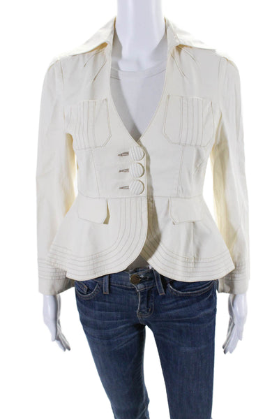 Nanette Lepore Womens Collared Long Sleeves Button Down Jacket White Cotton Size