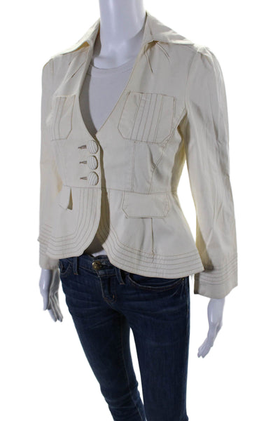 Nanette Lepore Womens Collared Long Sleeves Button Down Jacket White Cotton Size