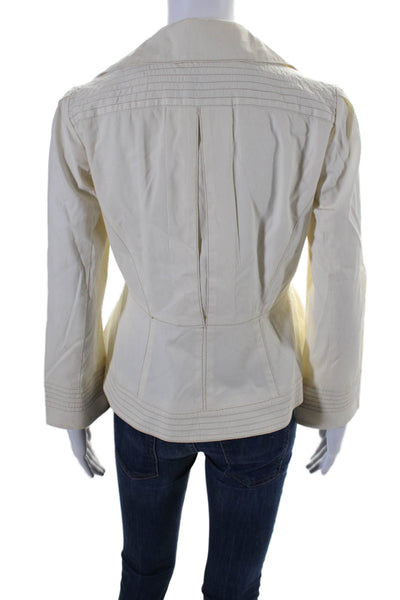 Nanette Lepore Womens Collared Long Sleeves Button Down Jacket White Cotton Size