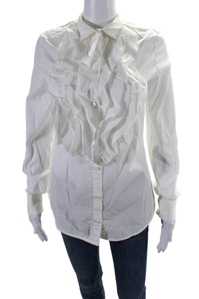 Ter Et Bantine Womens Ruffled Button Down Shirt White Cotton Size EUR 40