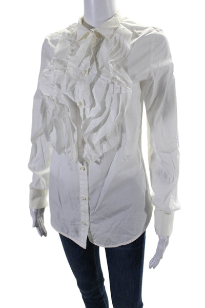 Ter Et Bantine Womens Ruffled Button Down Shirt White Cotton Size EUR 40