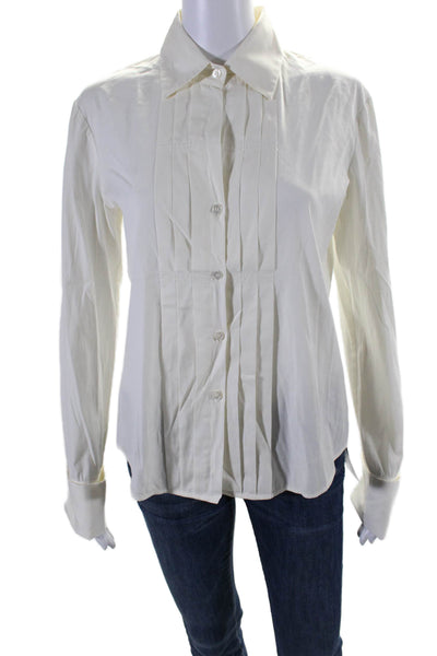 Theory Womens Long Sleeves Crew Neck Button Down Shirt White Cotton Size Small