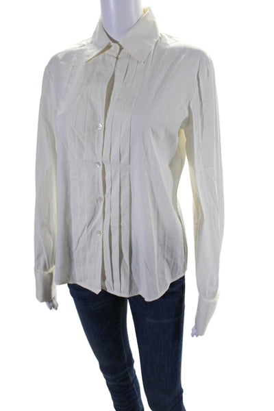 Theory Womens Long Sleeves Crew Neck Button Down Shirt White Cotton Size Small