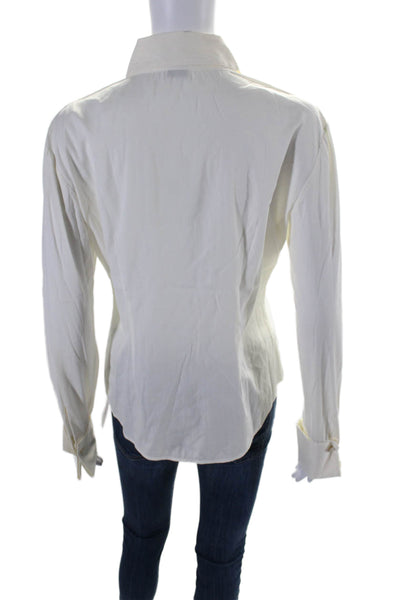 Theory Womens Long Sleeves Crew Neck Button Down Shirt White Cotton Size Small