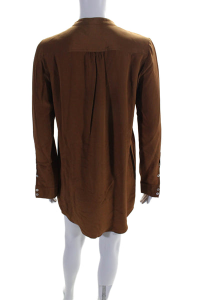 Haute Hippie Womens Silk Long Sleeves Button Down Shirt Dress Brown Size Small