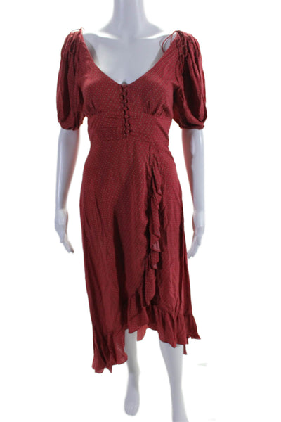 Auguste Womens Spotted Print Button Down Scoop Neck Dress Red Size 0