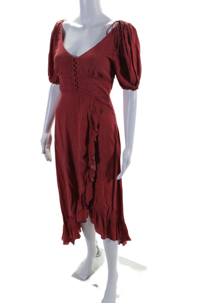 Auguste Womens Spotted Print Button Down Scoop Neck Dress Red Size 0