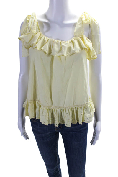 Love Sam Womens Sleeveless Scoop Neck Tiered Blouse Yellow Size XS