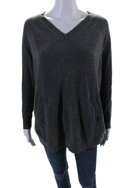 Quotation Womens Long Sleeves V Neck Pullover Sweater Gray Wool Size Small