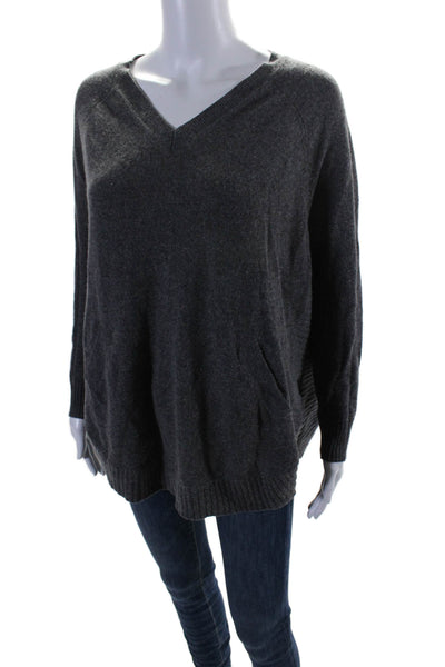 Quotation Womens Long Sleeves V Neck Pullover Sweater Gray Wool Size Small