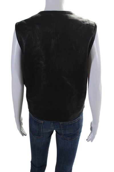 Maxfield Parrish Womens Black Leather Crew Neck Full Zip Vest Jacket Size L