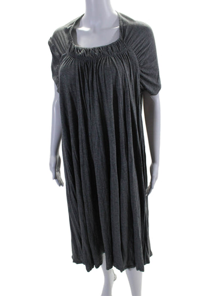 Mizurio-ind Womens Gray Scoop Neck Pleated Short Sleeve Midi A-Line Dress Size L