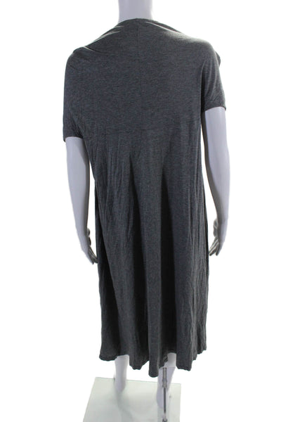 Mizurio-ind Womens Gray Scoop Neck Pleated Short Sleeve Midi A-Line Dress Size L