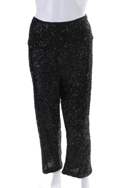 Norma Kamali Womens Sequined High Rise Straight Leg Pants Black Size Extra Large