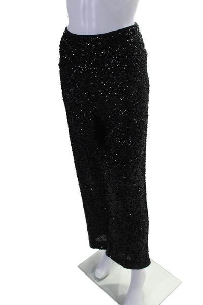 Norma Kamali Womens Sequined High Rise Straight Leg Pants Black Size Extra Large