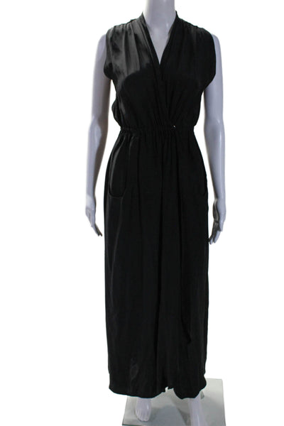 Natalie Martin Womens Sleeveless V Neck Silk Long Dress Black Size Extra Small