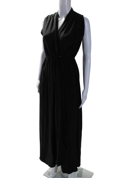 Natalie Martin Womens Sleeveless V Neck Silk Long Dress Black Size Extra Small