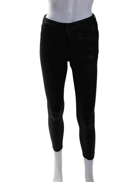 L Agence Womens Zipper Fly High Rise Coated Margot Skinny Jeasn Black Size 24