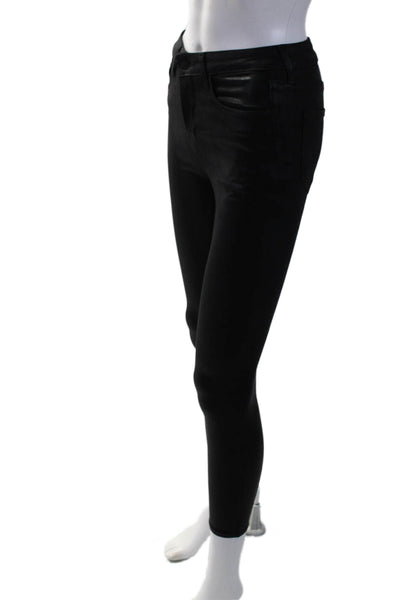 L Agence Womens Zipper Fly High Rise Coated Margot Skinny Jeasn Black Size 24