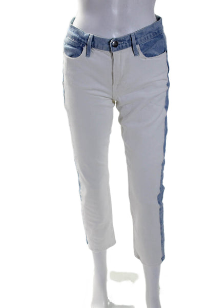 Frame Denim Womens Zipper Fly High Rise Straight Leg Jeans White Blue Size 26