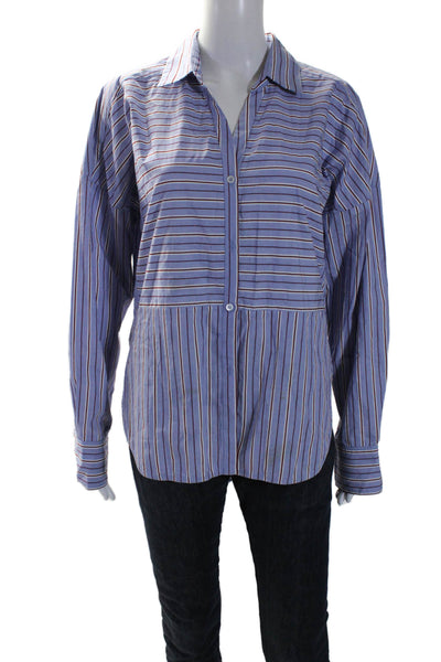 Sandro Womens Button Front Long Sleeve Striped Shirt Blue Red Cotton Size 1