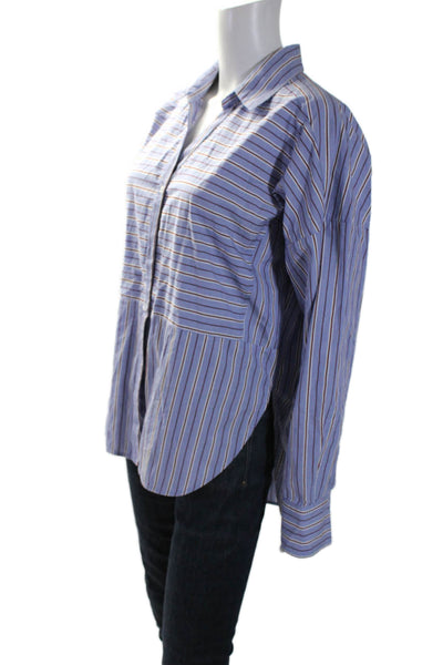 Sandro Womens Button Front Long Sleeve Striped Shirt Blue Red Cotton Size 1