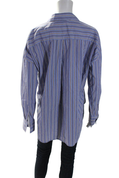 Sandro Womens Button Front Long Sleeve Striped Shirt Blue Red Cotton Size 1