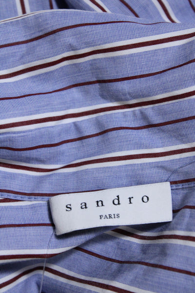 Sandro Womens Button Front Long Sleeve Striped Shirt Blue Red Cotton Size 1