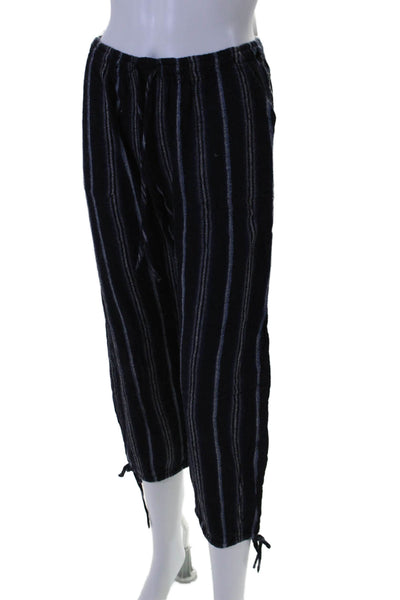 Warm Womens Mid Rise Drawstring Striped Knit Cropped Pants Navy Blue Size XS