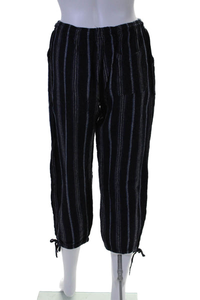 Warm Womens Mid Rise Drawstring Striped Knit Cropped Pants Navy Blue Size XS