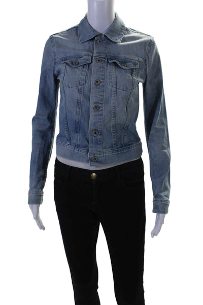 AG Womens Button Front Long Sleeve Collared Jean Jacket Blue Size Extra Small