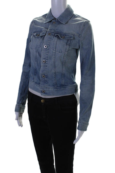 AG Womens Button Front Long Sleeve Collared Jean Jacket Blue Size Extra Small