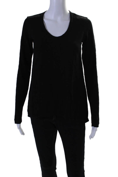 Wilt Womens Long Sleeve Scoop Neck Draped Tee Shirt Black Cotton Size XS