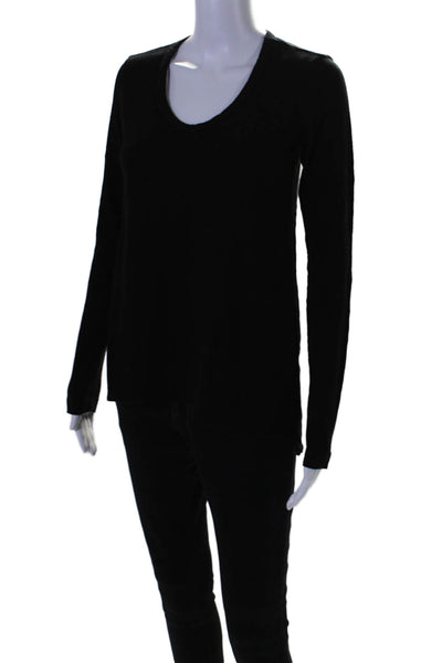 Wilt Womens Long Sleeve Scoop Neck Draped Tee Shirt Black Cotton Size XS