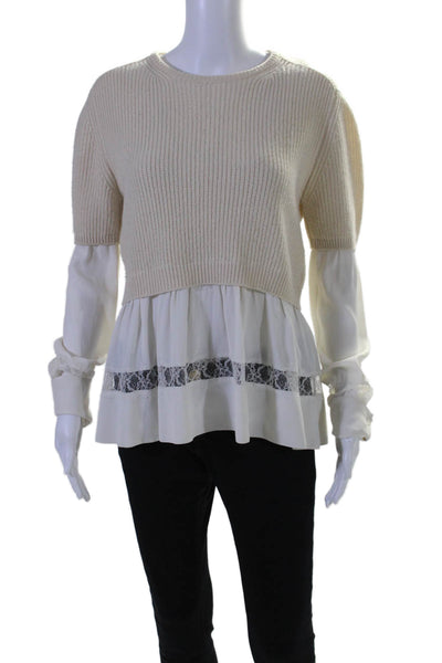 No21 Womens Scoop Neck Lace Trim Layered Sweatshirt Cream White Wool Size IT 40