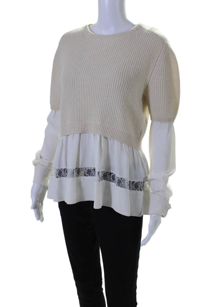 No21 Womens Scoop Neck Lace Trim Layered Sweatshirt Cream White Wool Size IT 40