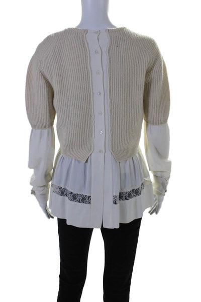 No21 Womens Scoop Neck Lace Trim Layered Sweatshirt Cream White Wool Size IT 40