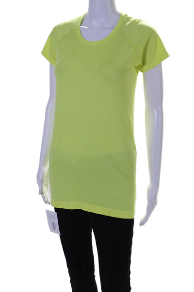 Lululemon Womens Short Sleeve Crew Neck Striped Tee Shirt Yellow Size 8