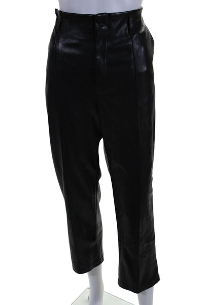 Andrew Marc Womens Front Zip Tapered Leg Pants Faux Leather Black Size 12