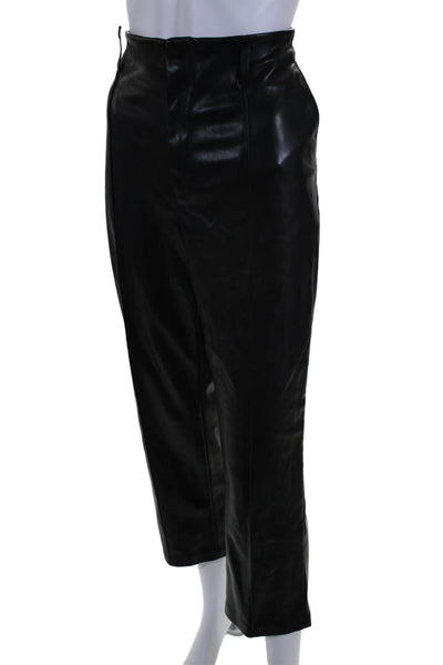 Andrew Marc Womens Front Zip Tapered Leg Pants Faux Leather Black Size 12
