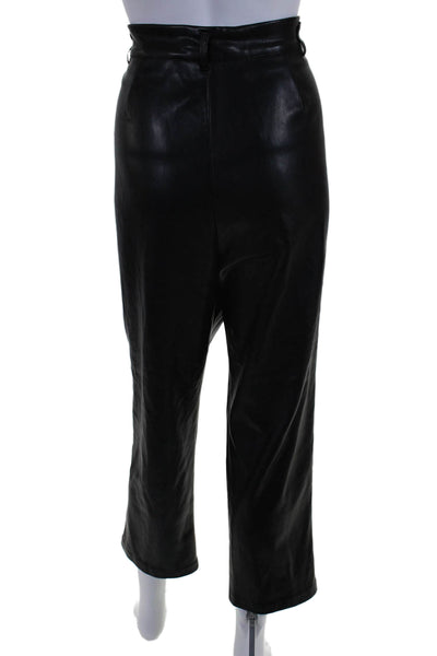 Andrew Marc Womens Front Zip Tapered Leg Pants Faux Leather Black Size 12