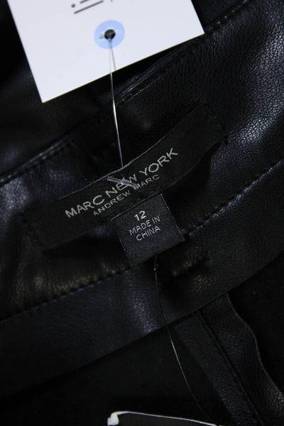 Andrew Marc Womens Front Zip Tapered Leg Pants Faux Leather Black Size 12