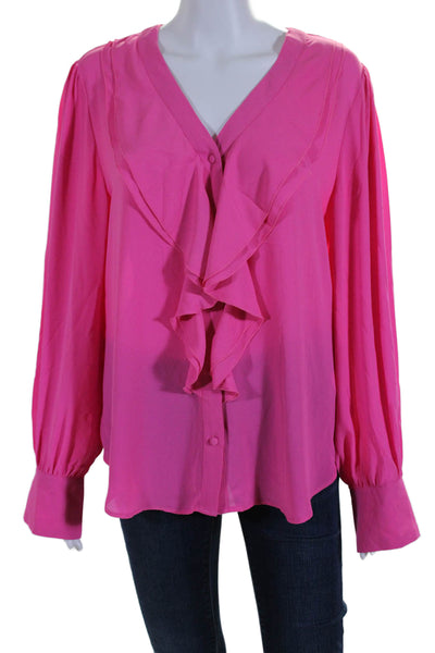 Elie Tahari Womens Button Down Long Sleeve Blouse Pink Size Large