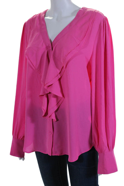 Elie Tahari Womens Button Down Long Sleeve Blouse Pink Size Large