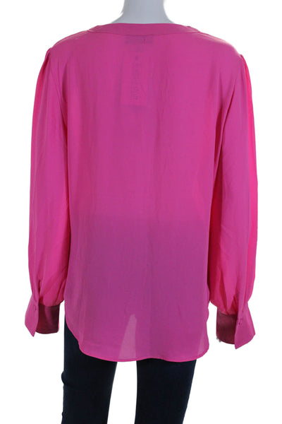 Elie Tahari Womens Button Down Long Sleeve Blouse Pink Size Large