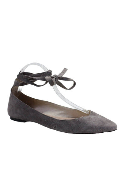 Vince Camuto Womens Slip On  Ankle Tie Flat Shoes Suede Gray Size 9.5 US