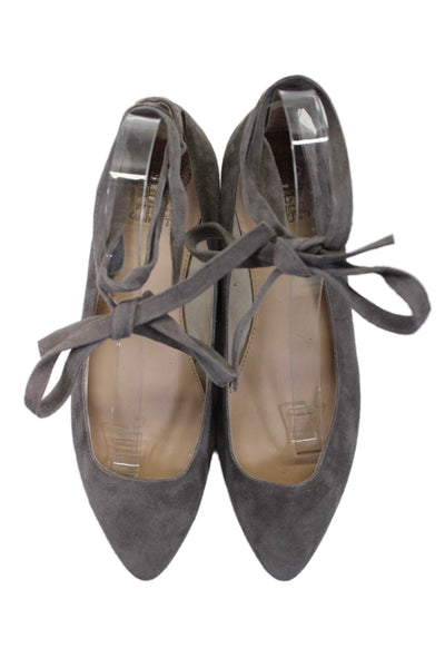 Vince Camuto Womens Slip On  Ankle Tie Flat Shoes Suede Gray Size 9.5 US