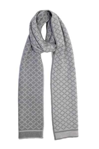 Gucci Womens Diamond Print Light Weight Tie Up Neck Scarf Gray White Wool