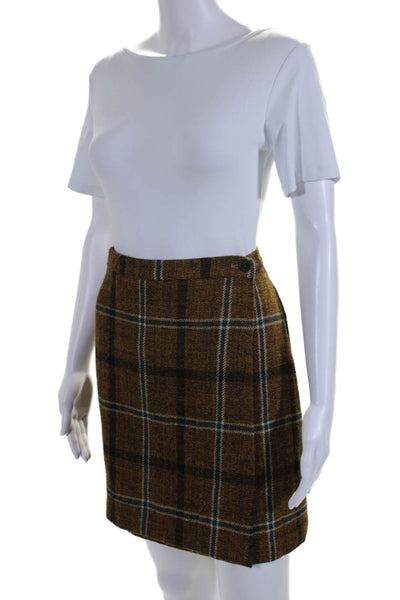 Roberto Collina Womens Side Button Check Print Knit Skirt Beige Size Small